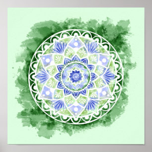 Fleurs et points Mandala - Aquarelle Impression