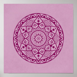 Fleurs et points Mandala - Impression rose Fuschia