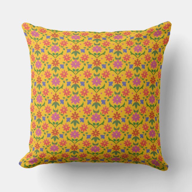 Fleurs et Pois sur Coussin jaune ou coussin (Recto)