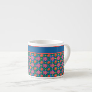 Fleurs et Polkas Rangoli sur Mug Espresso Bleu