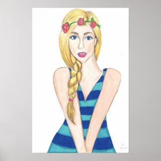 Fleurs et Rayures en Impression Fine (40 cm x 60 c