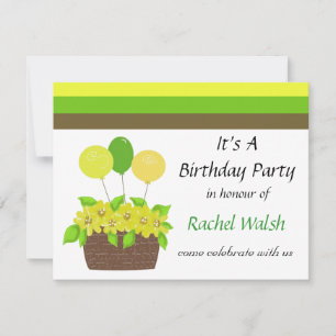 Fleurs et rayures Invitation Anniversaire