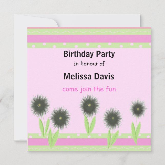 Fleurs et rayures modernes Invitation Anniversaire (Devant)