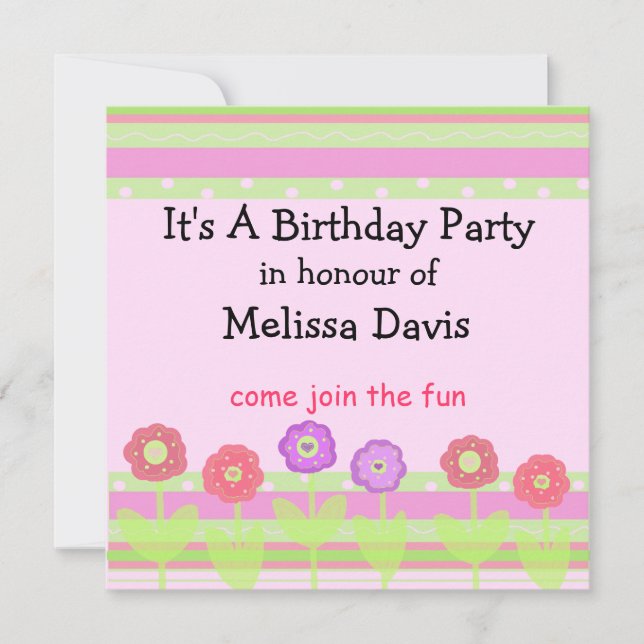 Fleurs et rayures modernes Invitation Anniversaire (Devant)
