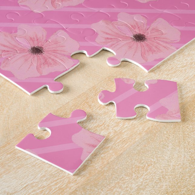Fleurs Et Rayures Roses Puzzle (Côté)