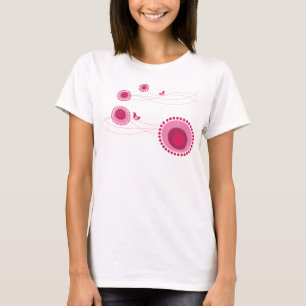 Fleurs et T-shirt d'oiseaux pointillés par rose