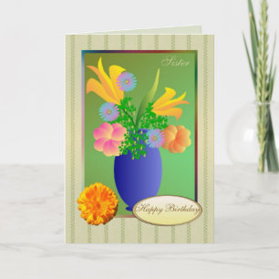 Fleurs exotiques dans un vase - Carte Soeur Annive