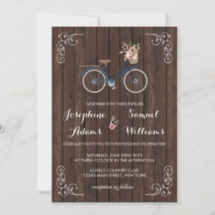 Fleurs Faire-part de mariage en bois de bicyclette