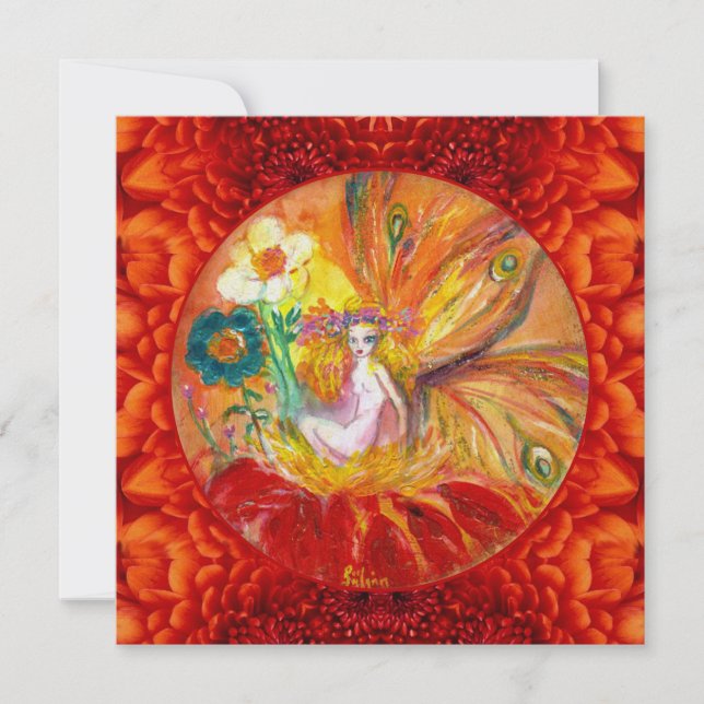 FLEURS FAIRY Rouge Jaune Imaginaire Invitation (Devant)