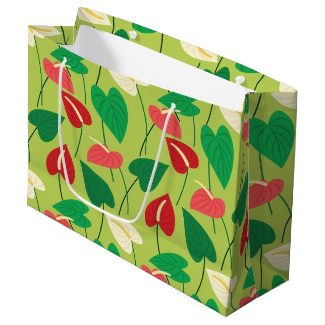 Fleurs flamingo colorées motif sac cadeau moyen (Devant Angle)