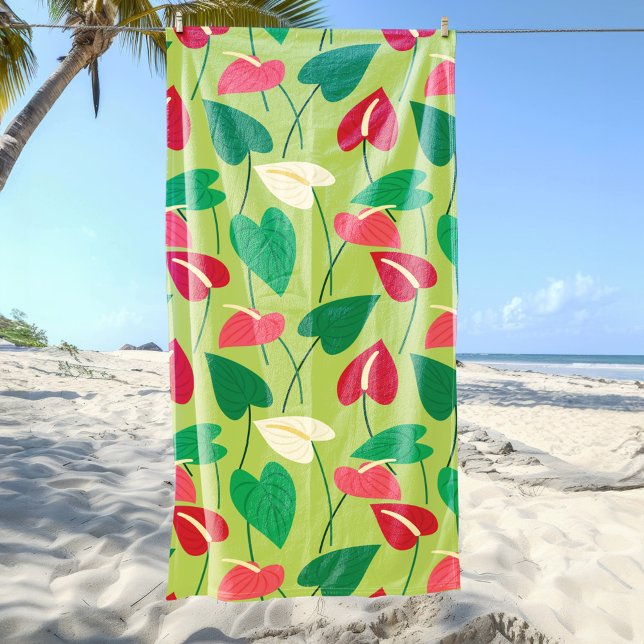 Fleurs flamingo colorées serviette de plage motif (Créateur téléchargé)