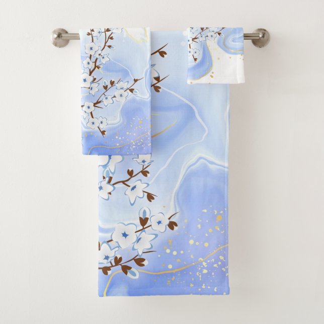 Fleurs florales de cerisier Encre bleue blanche  (En situation)