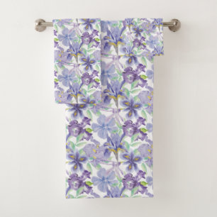 Fleurs florales de l'Iris jaune violet Aquarelle