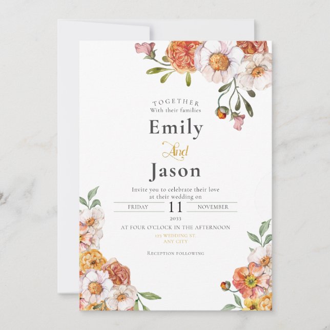 fleurs florales faire-part de mariage (Devant)