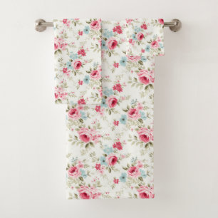 Fleurs Florales Rose Bleu Blanc Shabby Chic