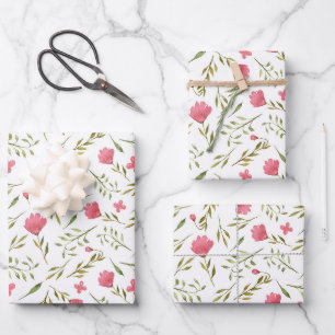 Fleurs florales roses vertes Papier à envelopper f