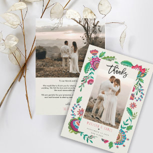 Fleurs folkloriques Merci Carte photo Mariage