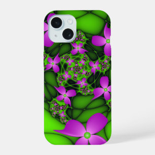 Fleurs fractales abstraites modernes rose vert néo