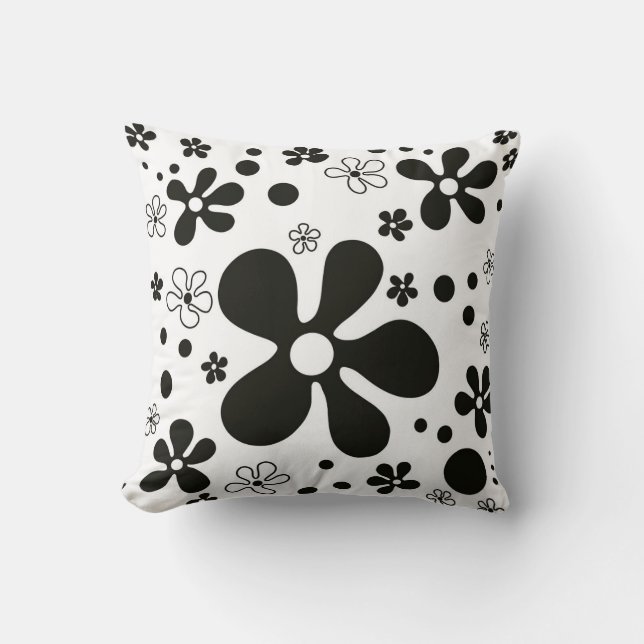 Fleurs funky dans oreiller noir & blanc (Recto)