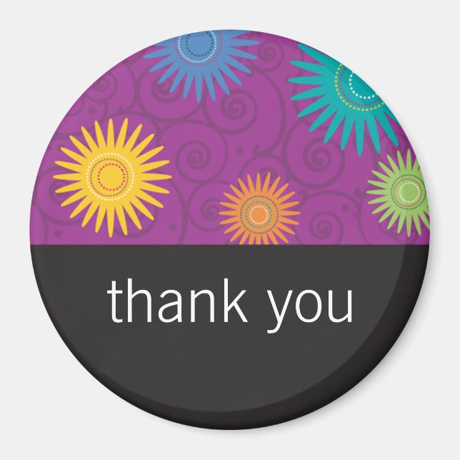 Fleurs funky sur aimant pourpre (Devant)