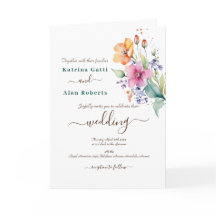 Fleurs Jaunes Abricot Rose Invitation Pliée Abrico
