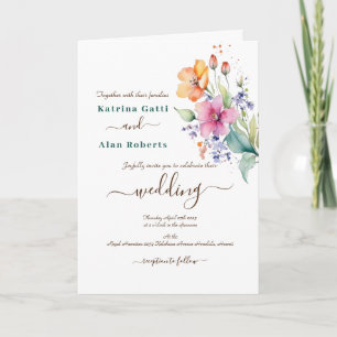 Fleurs Jaunes Abricot Rose Invitation Pliée Abrico