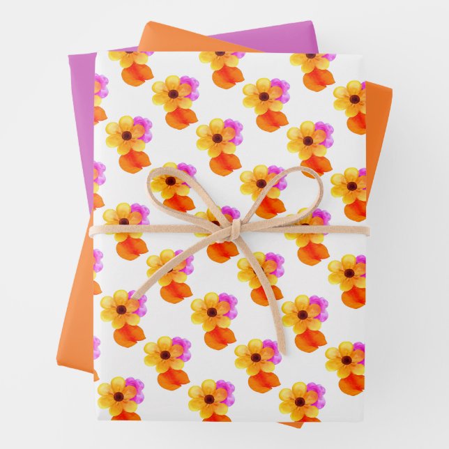 Fleurs jaunes avec Feuilles orange et violet (En situation)