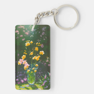 Fleurs jaunes dans un Porte - clé acrylique de jar