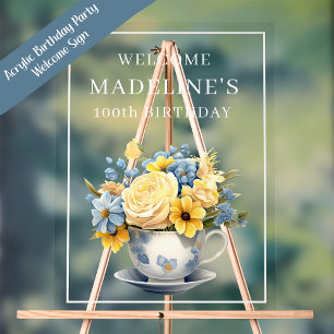 Fleurs jaunes de théière bleu poussiéreux 