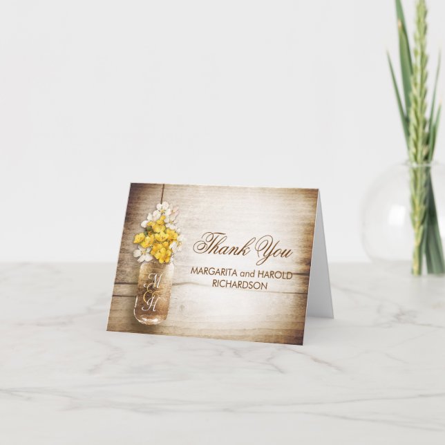 fleurs jaunes et blanches mason jar merci cartes (Devant)