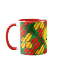 Fleurs jaunes et rouges gaies avec Mug verte