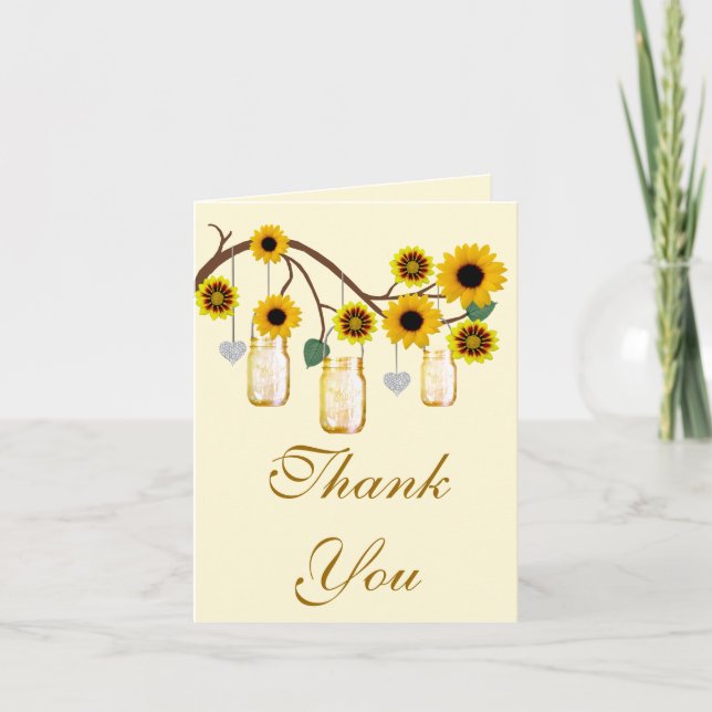 Fleurs Jaunes Mason Jars Carte de remerciements (Devant)