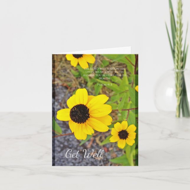 Fleurs Jaunes Obtenez Bonne Carte Psaume 41:3 (Devant)