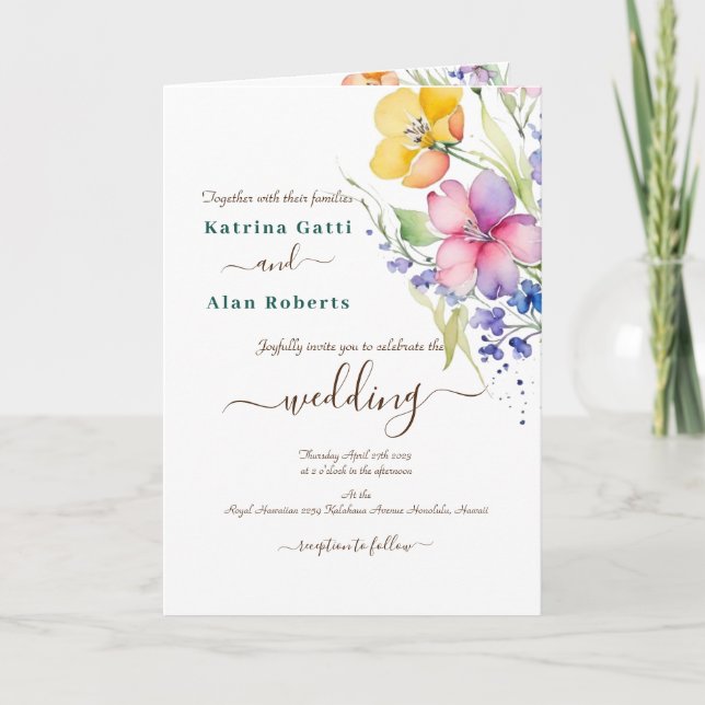 Fleurs Jaunes Roses Pêche Jaune Invitation Pliée (Devant)