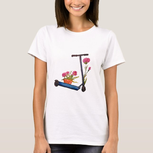 Fleurs & Kick Scooter Eco Friendly Summer T-Shirt (Devant)