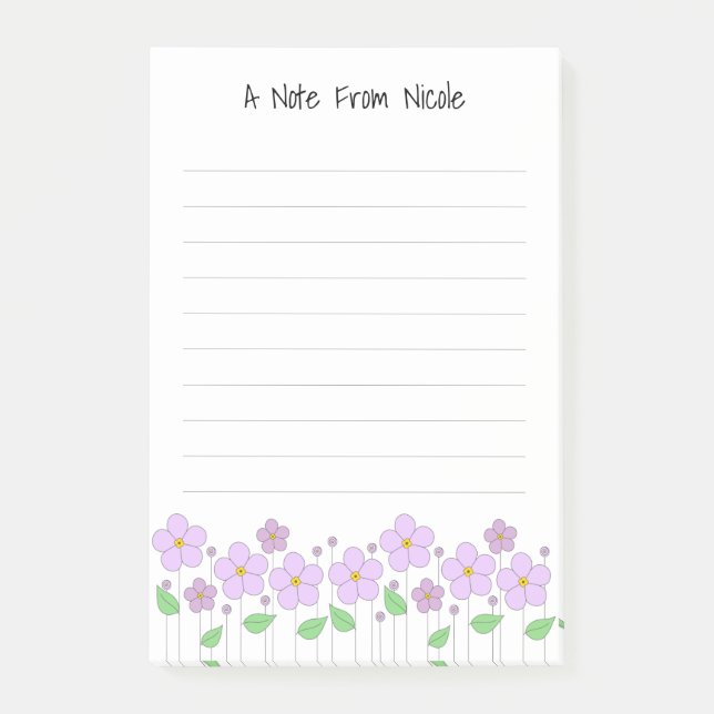 Fleurs Lilac Papier Lined Post-It Notes (Devant)
