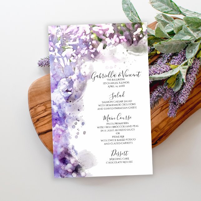 Fleurs Lilac Violet Mariage d'aquarelle Menu (Créateur téléchargé)