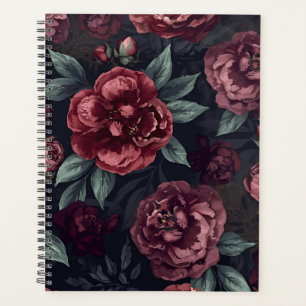 Fleurs lunatiques aquarelle motif rouge foncé
