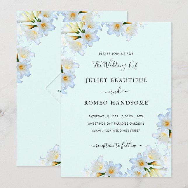 Fleurs Lys Blanches Élégant Faire-part de mariage  (Devant / Derrière)