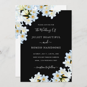 Fleurs Lys Faire-part de mariage chic noir & blanc