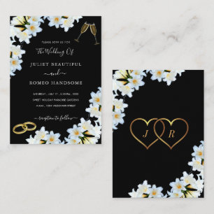 Fleurs Lys noir blanc Faire-part de mariage modern