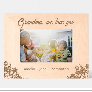 Fleurs Mamie Cadre en Bois avec Noms Gravés 