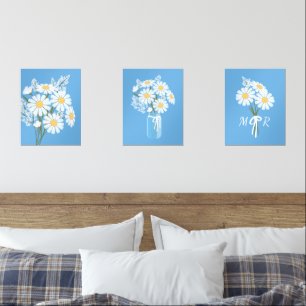 Fleurs marguerites blanches Monogramme Blue Set de