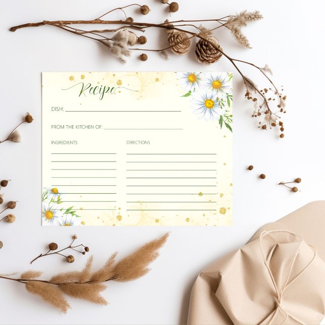 Fleurs marguerites sauvages printemps carte de rec (Wild daisy flowers spring summer bridal shower recipe card)