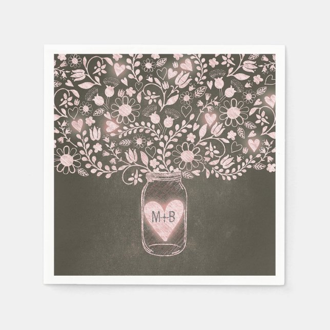 fleurs mason pot rose mariage serviettes en papier (Devant)