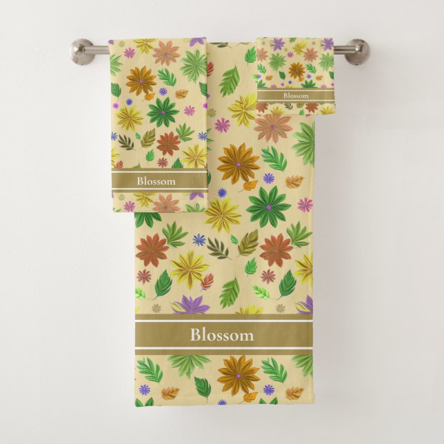 Fleurs modernes chic et texte sur Champagne Beige (En situation)
