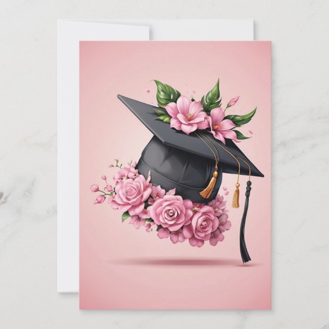 fleurs modernes invitation de graduation rose (Devant)
