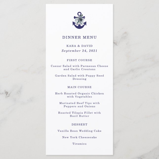 Fleurs Naautiques | Menu de mariage à l'ancre flor (Devant)
