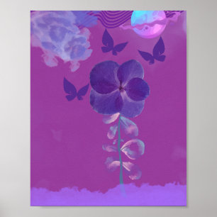 Fleurs Néon Violet la Nuit Affiche