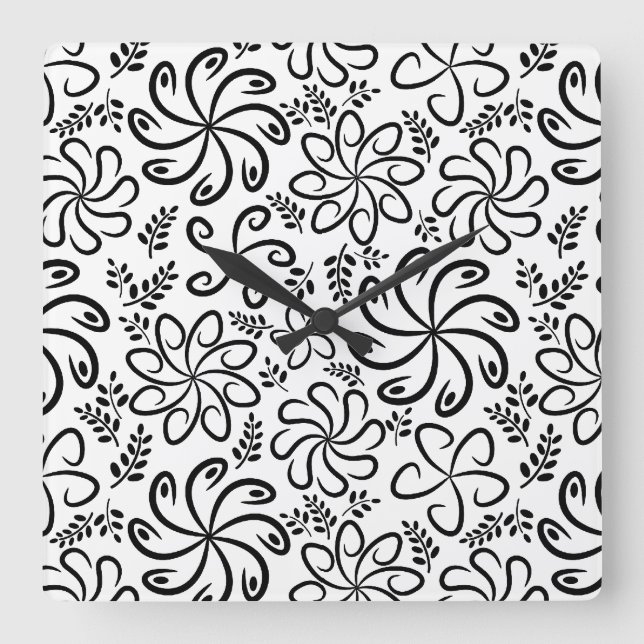 Fleurs noir foncé Horloge murale (Recto)